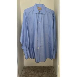 Roundtree & Yorke Gold Label Shirt Mens 16.5/34 Blue Cotton Non Iron Long Sleeve